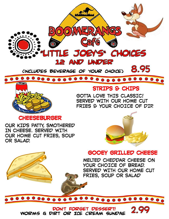 Kids Menu boomerangscafe